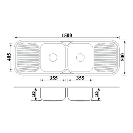 Cora Stainless Steel Sink Double Bowls & Double Drainers 1500 X 500 X 180mm