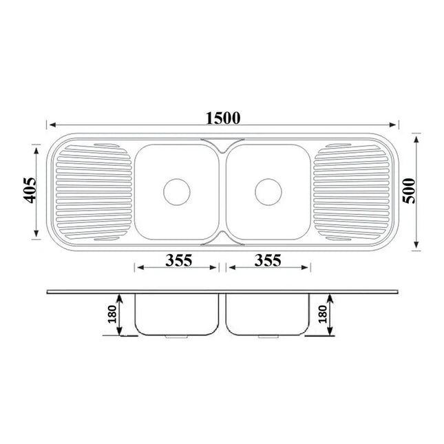 Cora Stainless Steel Sink Double Bowls & Double Drainers 1500 X 500 X 180mm