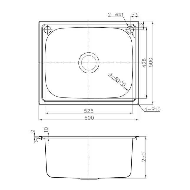 Otus Stainless Steel Drop-in Laundry Sink 45L 600 X 500 X 250mm