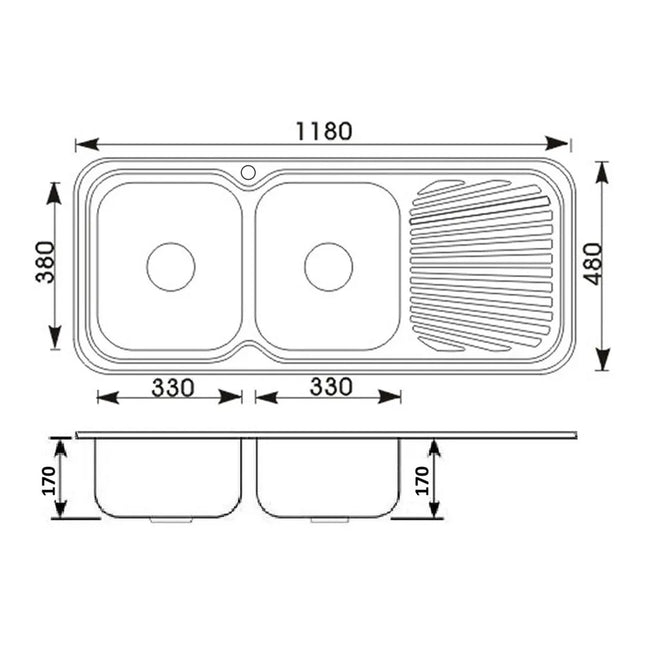 Cora Stainless Steel Sink Double Bowls & Single Drainer 1180 X 480 X 170mm