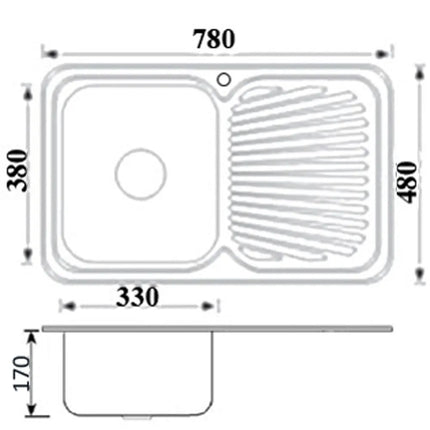 Cora Stainless Steel Sink Single Bowl & Single Drainer 780 X 480 X 170mm