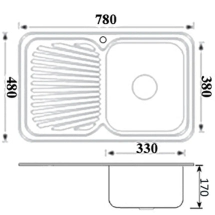 Cora Stainless Steel Sink Single Bowl & Single Drainer 780 X 480 X 170mm