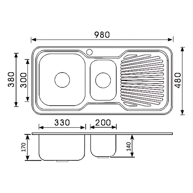 Cora Stainless Steel Sink 1 & 1/2 Bowl & Single Drainer 980 X 480 X 170mm