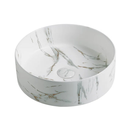 Matt Round Above Counter Basin White Marble 394X394X115