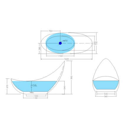 Bathroom Gloss or Matt White Posh Floor Freestanding Bathtub with Overflow 1685X770X960 ,