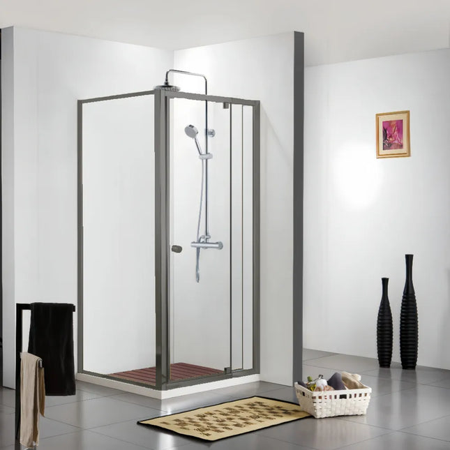 L shape Semi Frame Pivot Door Shower Screen with Return Panel 890-1010X2000mm Gun Metal Grey