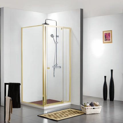 L shape Semi Frame Pivot Door Shower Screen with Return Panel 890-1010X2000mm Light Gold