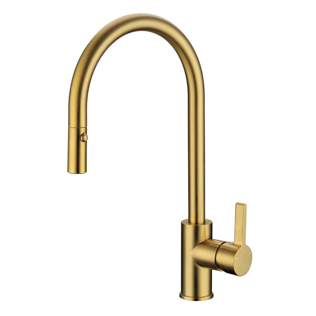 Otus Pull Out Gooseneck Sink Mixer Brushed Gold
