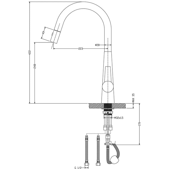 Otus Lux Pull Out Sink Mixer Chrome