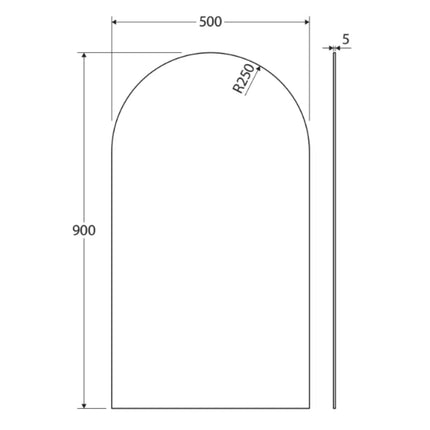 Fienza Arch Glue-On Mirror, Pencil Edge, 500 x 900mm ,