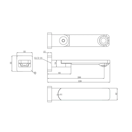 Ruki Swivel Bath Spout Gun Metal Grey