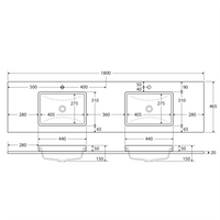 Fienza Sarah Calacatta Marble Semi Inset Basin Top, 1800mm, Double Bowl, 2 Tap Hole ,