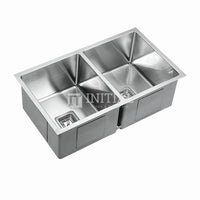 Stainless Steel Kitchen Sink, Double Bowl, Square, 750X450X235 ,