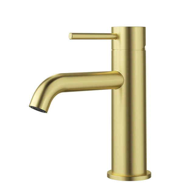 Otus Slimline SS Basin Mixer Curved Spout Brushed Gold, 2 Sizes