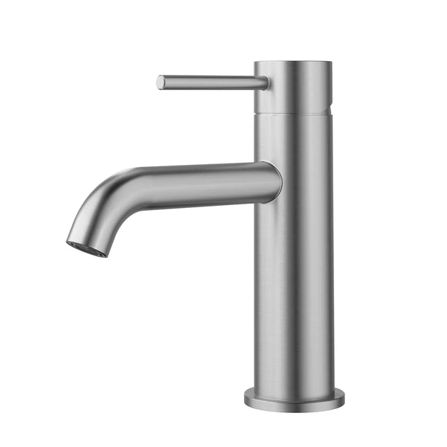 Otus Slimline SS Basin Mixer Curved Spout Stainless Steel, 2 Sizes