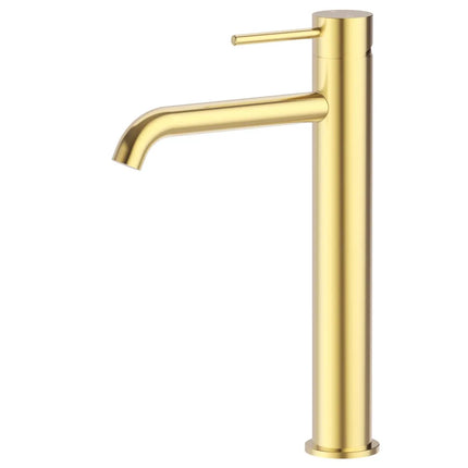 Otus Slimline SS Basin Mixer Curved Spout Brushed Gold, 2 Sizes