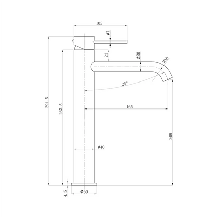 Otus Slimline SS Basin Mixer Curved Spout Stainless Steel, 2 Sizes