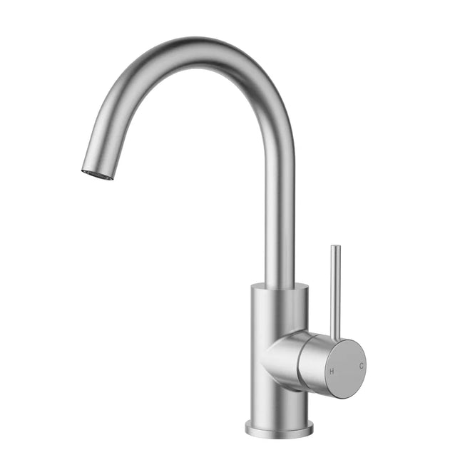 Otus Slimline SS Gooseneck Basin Mixer Stainless Steel