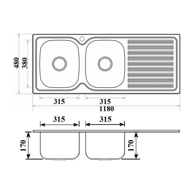 Eden Stainless Steel Sink Double Bowls & Single Drainer 1180 X 480 X 170mm