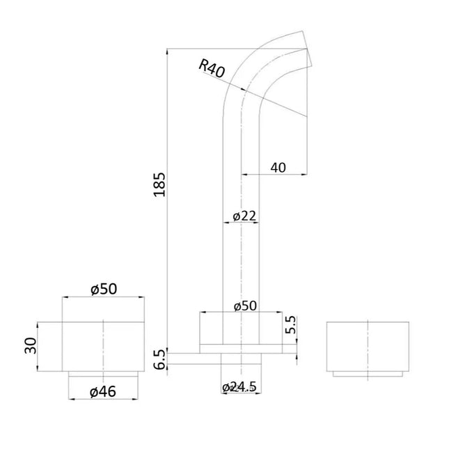 Tana 1/4 Turn Basin/Bath Tap Set Curved Spout Brushed Nickel