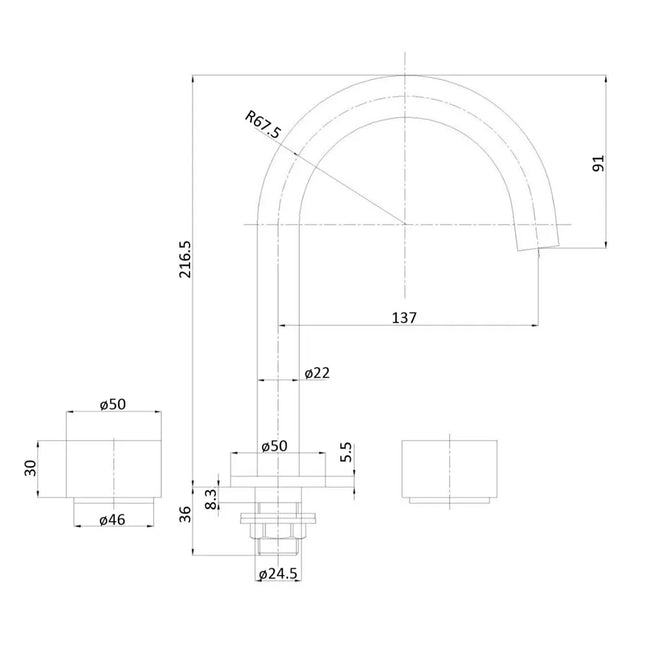 Tana 1/4 Turn Basin Tap Set Gooseneck Spout Brushed Nickel