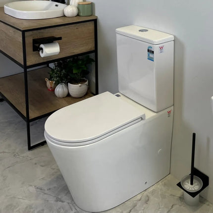 Penna Rimless Back to Wall Toilet Suite Gloss White 670X360X850