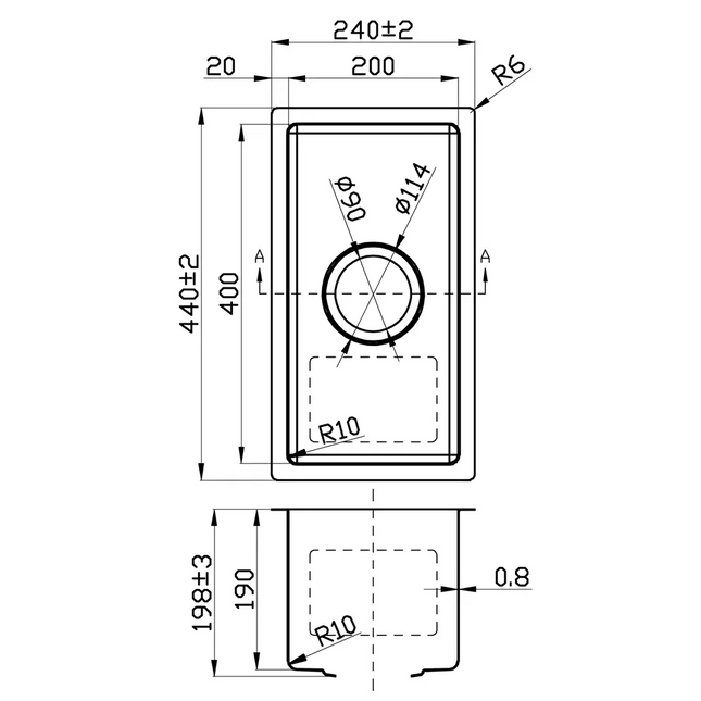 Cora Stainless Steel Top/Undermount Sink 440 X 240 X 200mm