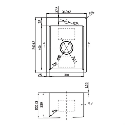 Eden Stainless Steel Top/Undermount Sink 500 X 360 X 230mm