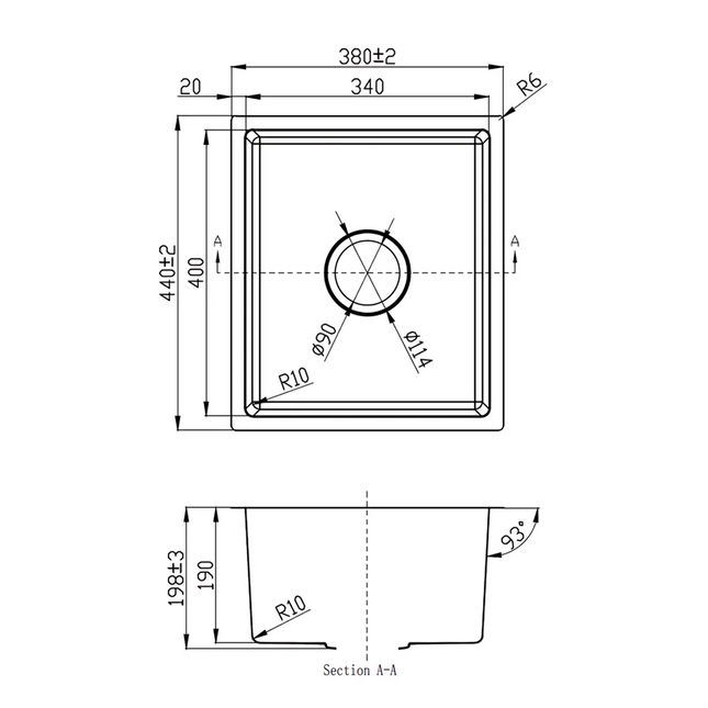 Cora Stainless Steel Top/Undermount Sink 440 X 380 X 200mm 93 Degrees