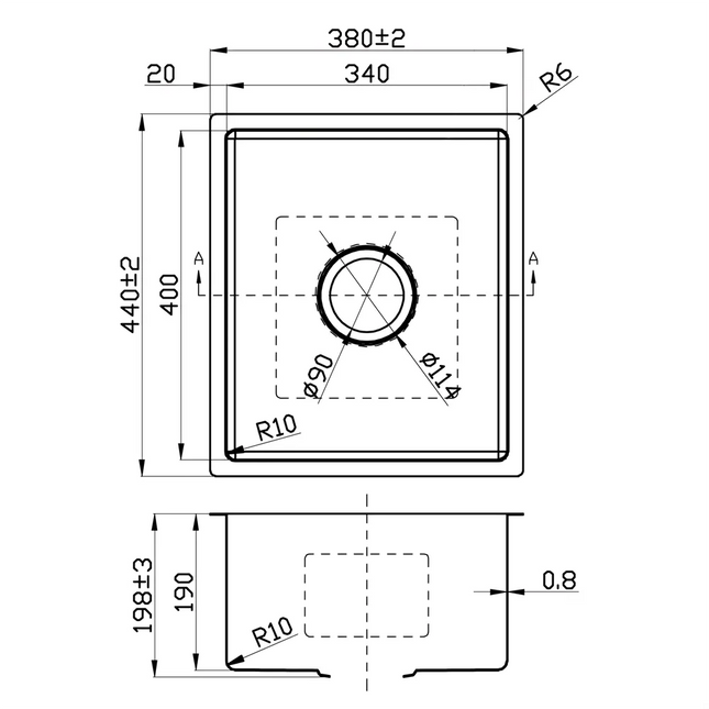 Cora Stainless Steel Top/Undermount Sink 440 X 380 X 200mm 90 Degrees