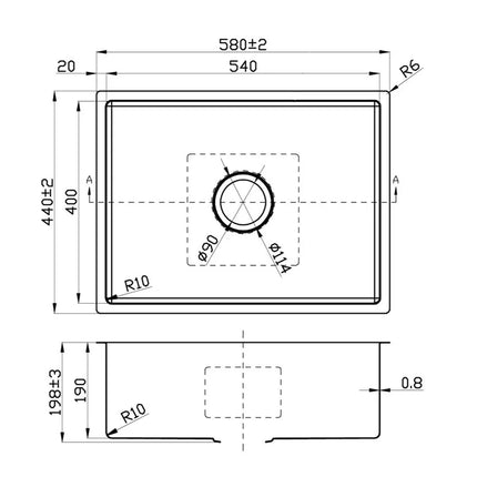 Cora Stainless Steel Top/Undermount Sink 580 X 440 X 200mm