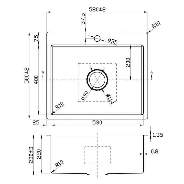 Eden Stainless Steel Top/Undermount Sink 580 X 500 X 230mm