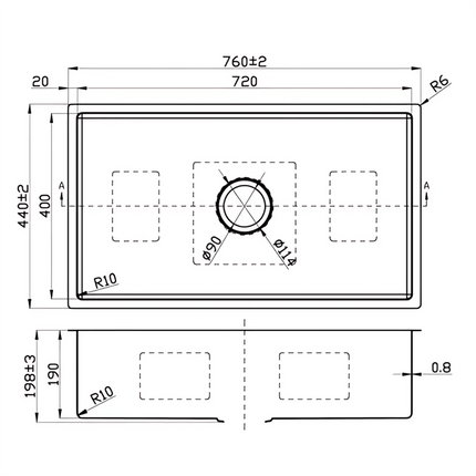 Cora Stainless Steel Top/Undermount Sink 760 X 440 X 200mm