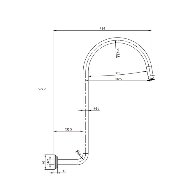 Ikon Clasico High-Rise Shower Arm Matt Black