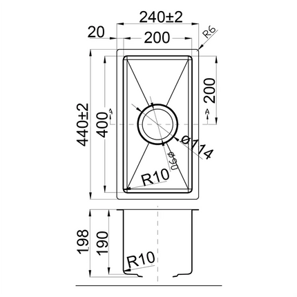 Rosa Stainless Steel Top/Undermount Sink 440 X 240 X 198mm