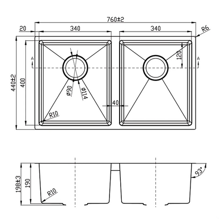 Rosa Stainless Steel Top/Undermount Sink Double Bowls 760 X 440mm