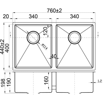 Rosa Stainless Steel Top/Undermount Sink Double Bowls 760 X 440mm