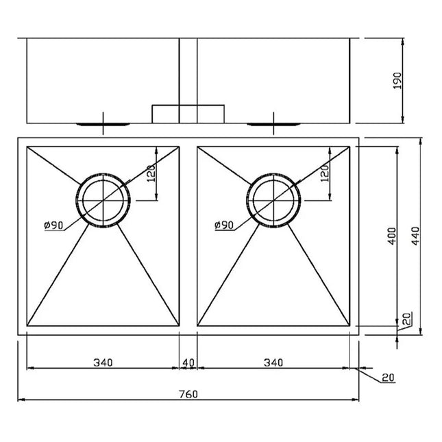 Rosa Stainless Steel Top/Undermount Sink Double Bowls 760 X 440mm