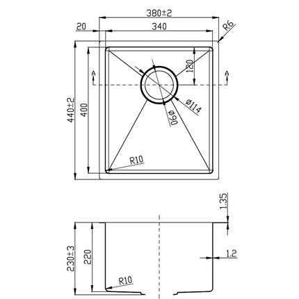 Rosa Stainless Steel Top/Undermount Sink 440 X 380mm