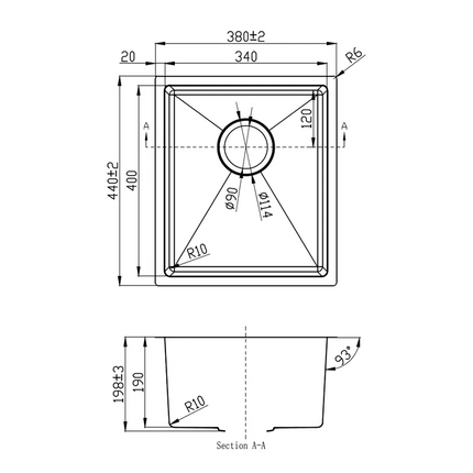 Rosa Stainless Steel Top/Undermount Sink 440 X 380mm