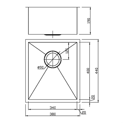 Rosa Stainless Steel Top/Undermount Sink 440 X 380mm