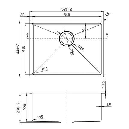 Rosa Stainless Steel Top/Undermount Sink 580 X 440mm