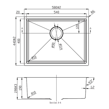 Rosa Stainless Steel Top/Undermount Sink 580 X 440mm