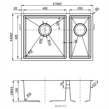 Eden Stainless Steel Top/Undermount Sink 1 & 1/2 Bowls 670 X 440 X 198mm