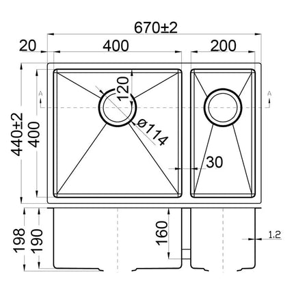 Eden Stainless Steel Top/Undermount Sink 1 & 1/2 Bowls 670 X 440 X 198mm