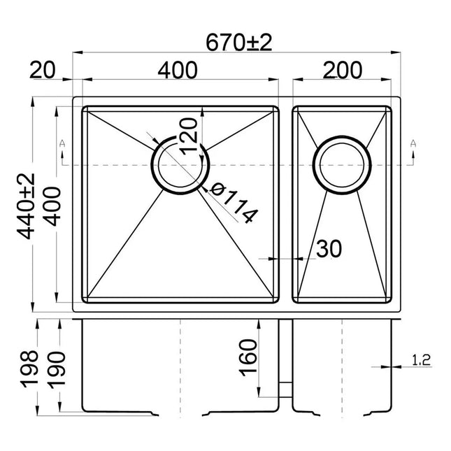 Eden Stainless Steel Top/Undermount Sink 1 & 1/2 Bowls 670 X 440 X 198mm