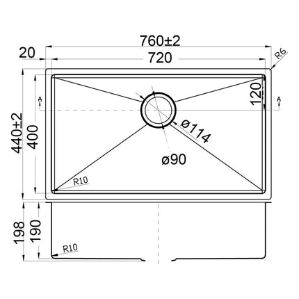 Rosa Stainless Steel Top/Undermount Sink 760 X 440mm