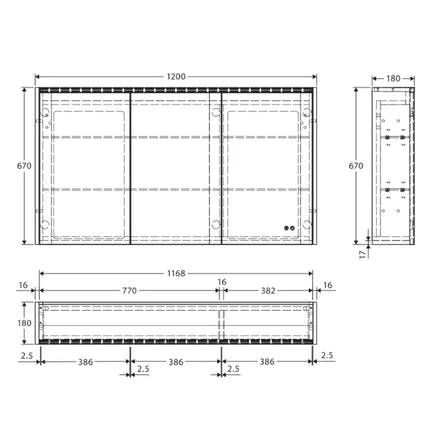 Fienza LED Mirror Cabinet, Industrial Side Panels, 1200mm ,