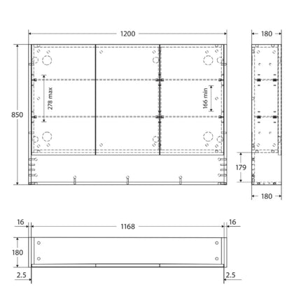 Fienza Universal Mirror Cabinet, Satin White Display Shelf, 1200mm ,