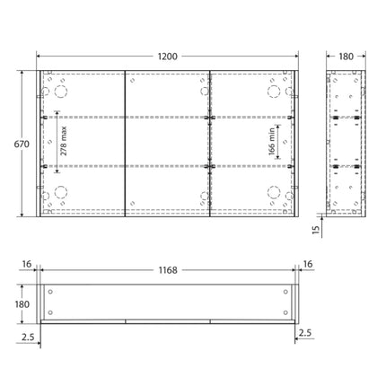 Fienza Universal Mirror Cabinet, Industrial Side Panels, 1200mm ,